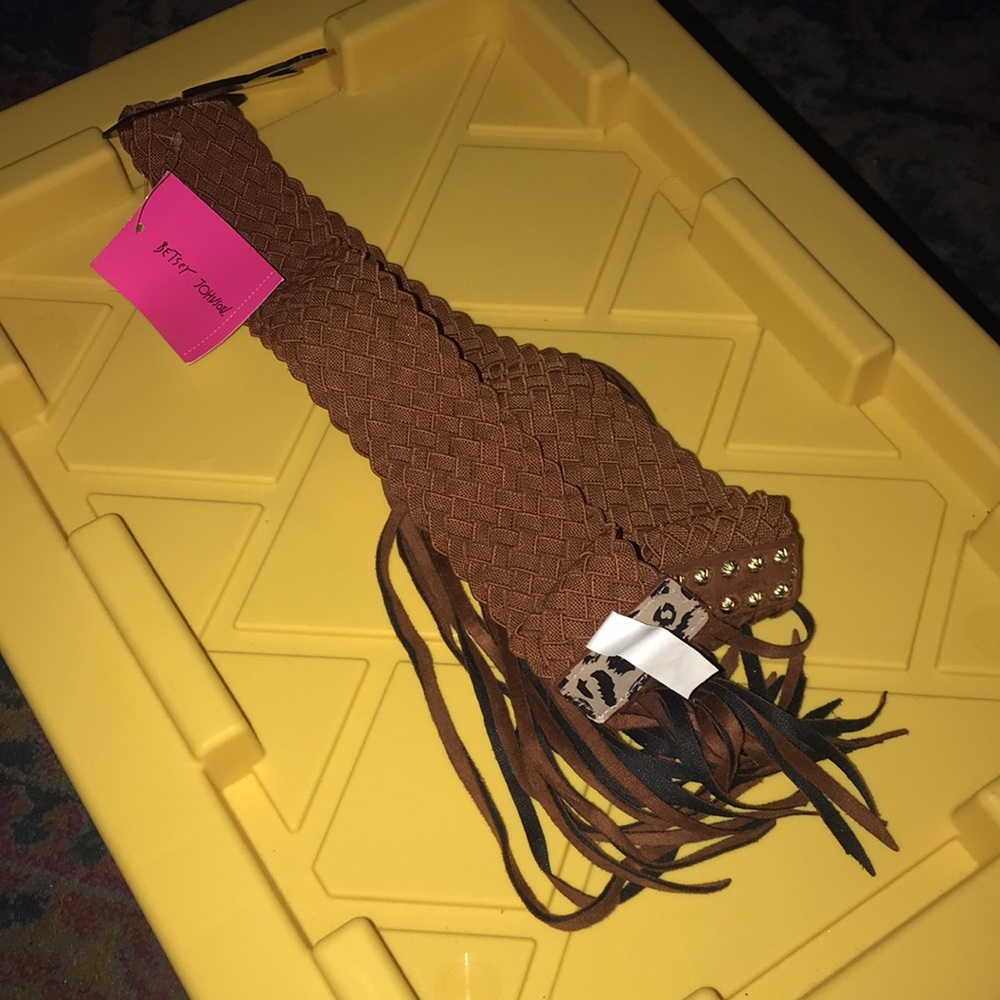 NWT Betsey Johnson Saddle Braided Belt W/ Metallic Studs Long Fringe Tie Closure - Picture 8 of 8